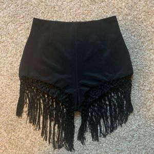 Mustard Seed Black Crochet Fringe Shorts - medium